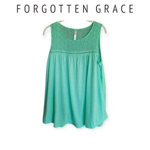 Forgotten Grace Mint Eyelet Swing Tank Top Sleeveless Summer Pastel Small